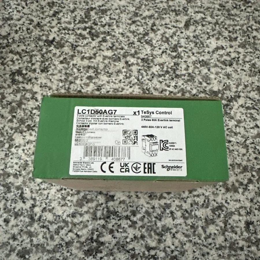 Контактор SCHNEIDER ELECTRIC LC1D50AG7 Contactor, TeSys Deca, 3P, 50A, 120V AC