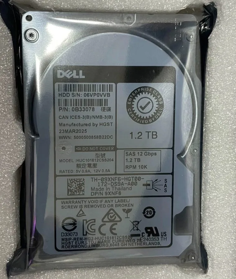 Жёсткий диск Dell 9XNF6 09XNF6 HUC101812CSS204 1.2TB 12G 10K SFF 2.5" SAS HDD HA