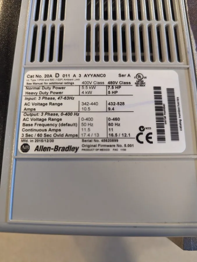 Частотный преобразователь ALLEN-BRADLEY 20A D 011 A 3 AYYANCO PowerFlex 70 7.5HP