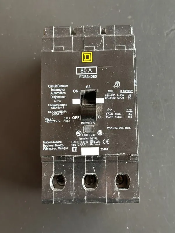Автоматический выключатель Square D EDB34080 N 80A 480V 3 Poles Miniature Circui — фото лота 1