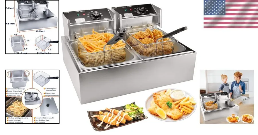 Фритюрница Commercial Deep Fryer with Baskets, 3400W 12.7QT Stainless Steel