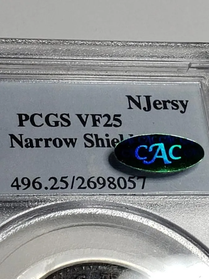 Лабораторный прибор PCGS VF25 CAC M.16-L Protruding Tongue 1786 Jersey Colonial  — фото лота 2