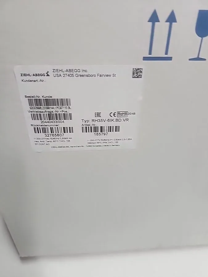 Вентилятор Ziehl-Abegg RH35V-6IK.BD.VR 200-277VAC 1680RPM Centrifugal Fan 2500 C