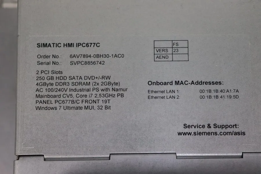 Промышленный компьютер Siemens HMI IPC677C Panel 6AV7894-0BH30-1AC0 A5E02713398 