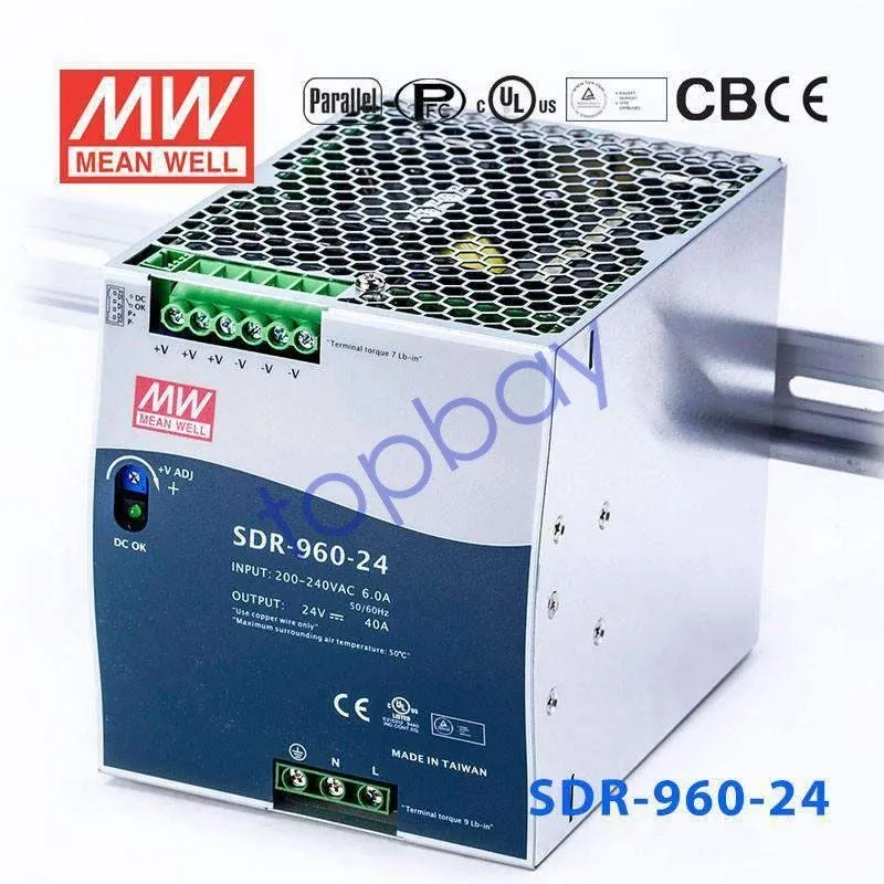 Блок питания MEAN WELL SDR SDR-960-24 DIN Rail Enclosed Power Supply 24VDC 40A 9