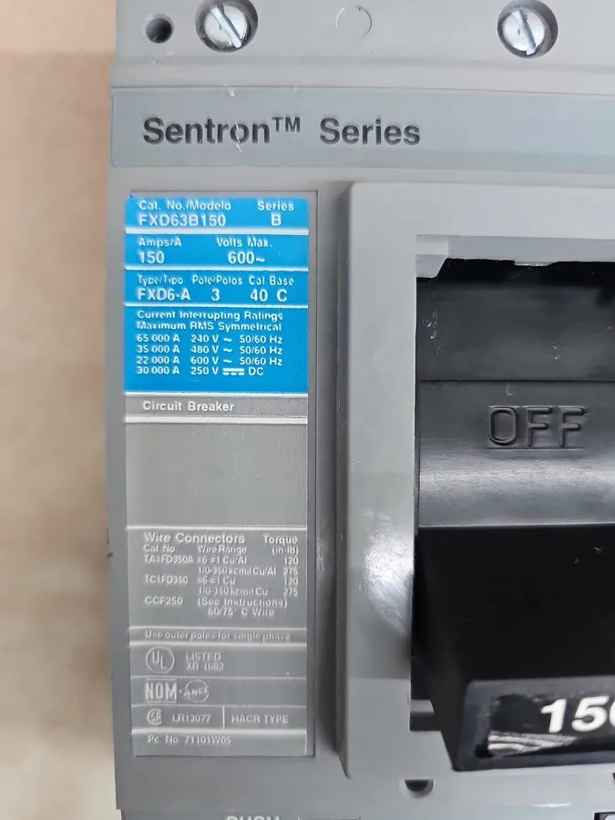 Автоматический выключатель Sentron Series Siemens FXD63B150 150 Amp 600Vac 3 Pol