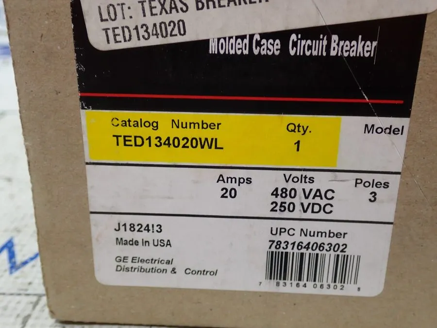 Автоматический выключатель GENERAL ELECTRIC TED134020WL 3 POLE 20 AMP 480v CIRCU — фото лота 2