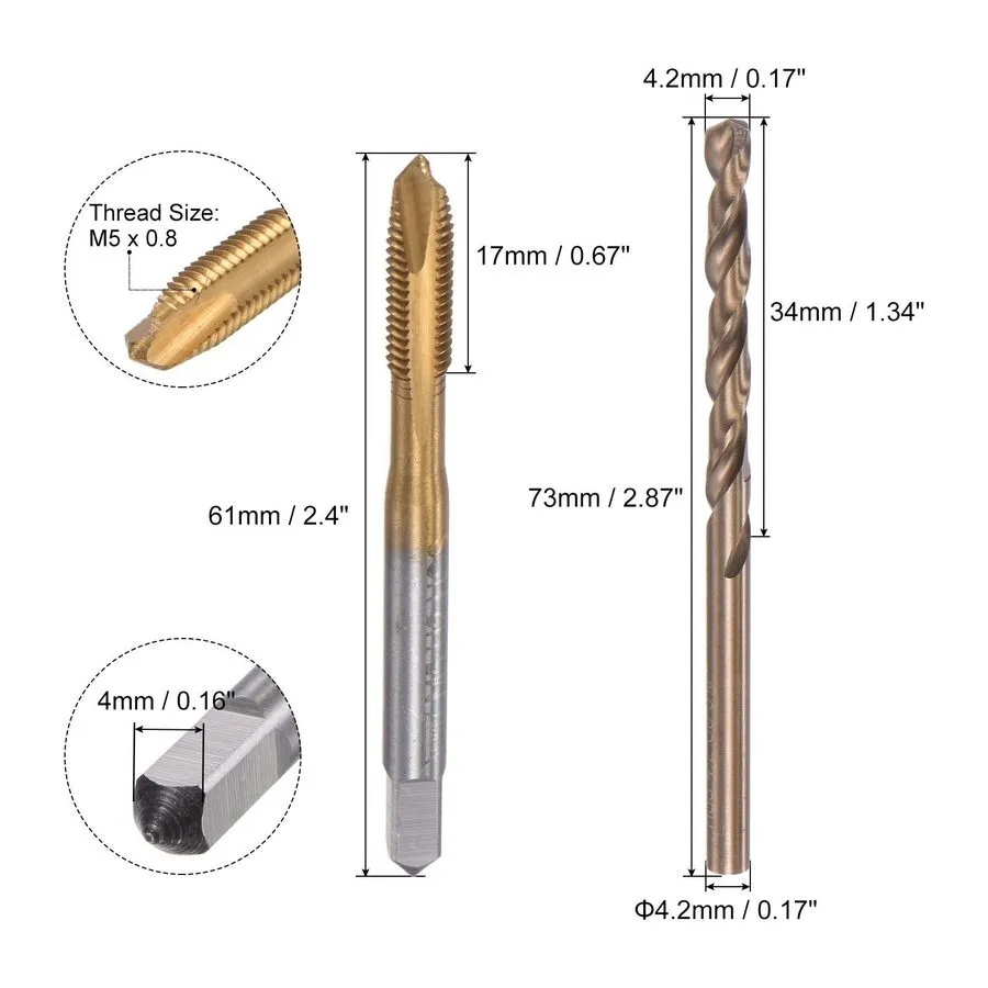 Режущий инструмент M5x0.8 Tap 4.2mm Drill Bit Kit M2 HSS Metric Drill Tap Set Me — фото лота 1