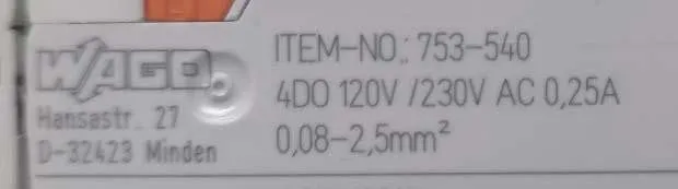 Модуль ввода-вывода Wago 753-540 DIN Rail Digital Output Module Spring Terminal 