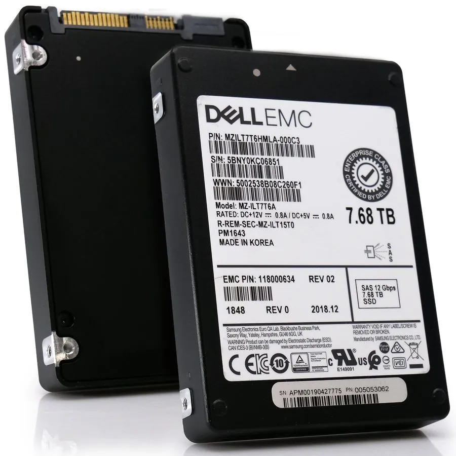 SSD-накопитель Dell/Samsung PM1643 7.68TB MZILT7T6HMLA SAS 12Gb/s 3D TLC 1 DWPD