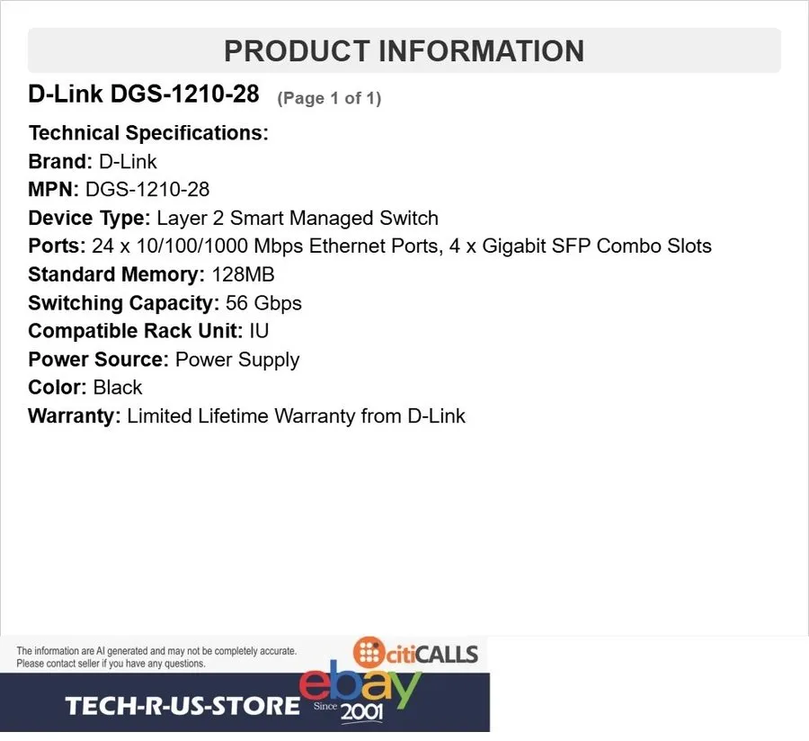Коммутатор D-Link DGS-1210-28 WebSmart Ethernet Switch 24 Ports Manageable Deskt