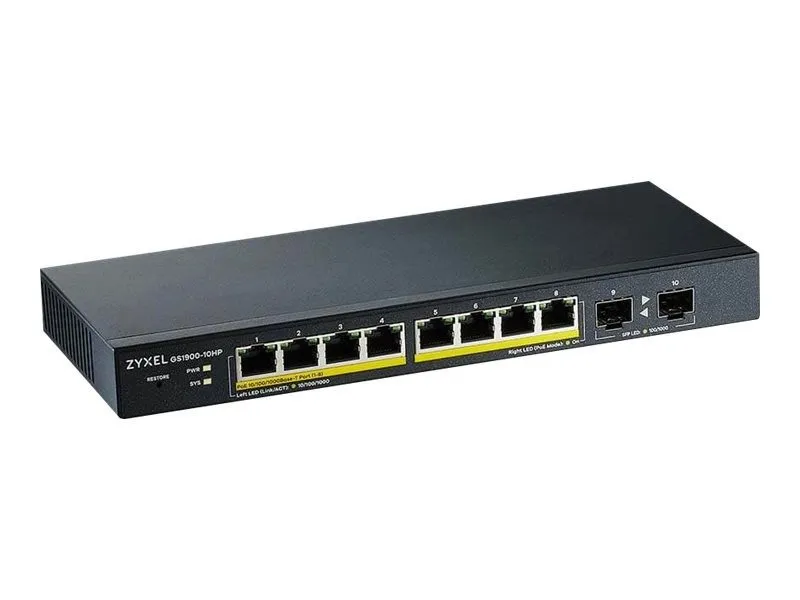 Коммутатор ZyXEL GS1900-10HP Smart Managed Switch 8-Port Gigabit PoE w/ 2 SFP