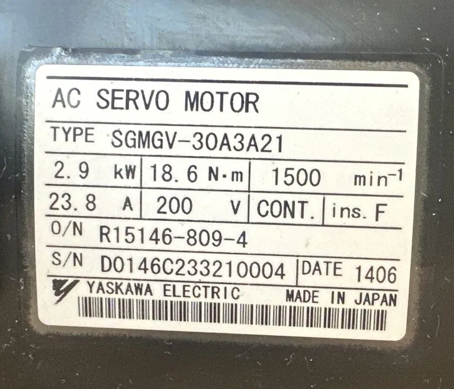 Серводвигатель Yaskawa SGMGV-30A3A21 2.9kW Servo Motor 200V 18.6Nm 1500RPM PREOW