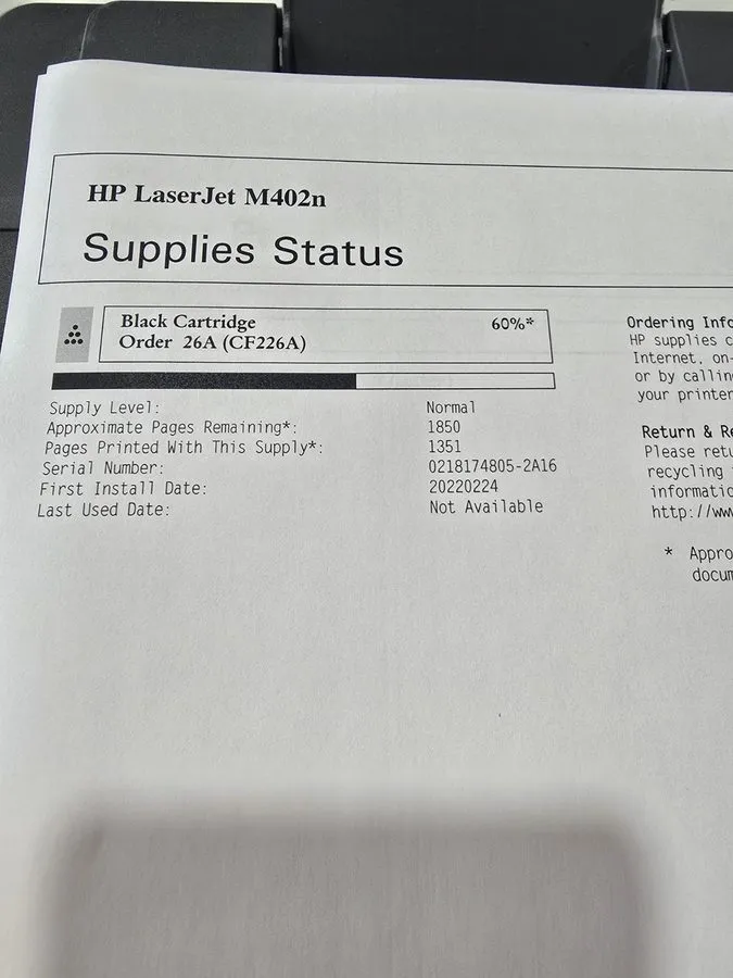 Лазерный принтер HP LaserJet Pro M402N Monochrome Laser Printer Works great w/To