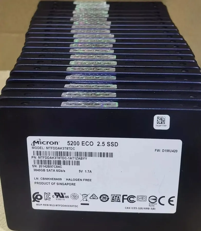 SSD-накопитель Micron 5200 3.84TB 2.5" SATA SSD ECO Solid State Drive MTFDDAK3T8 — фото лота 1