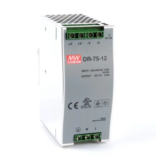 Блок питания MEAN WELL DR-75-12 75W DIN Rail Power Supply 12V 6.3A 100-240VAC — фото лота 1