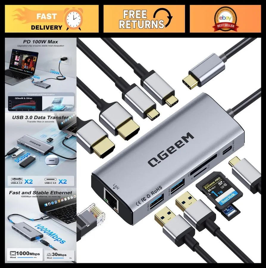 Док-станция UGREEN Revodok 10-in-1 USB C Docking Station Dual HDMI USB A&C 3.2 P