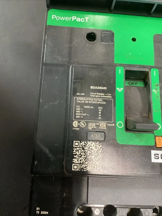 Автоматический выключатель BDA36040 40 Amp Square D 480V 3P I-Line Circuit Break — фото лота 1