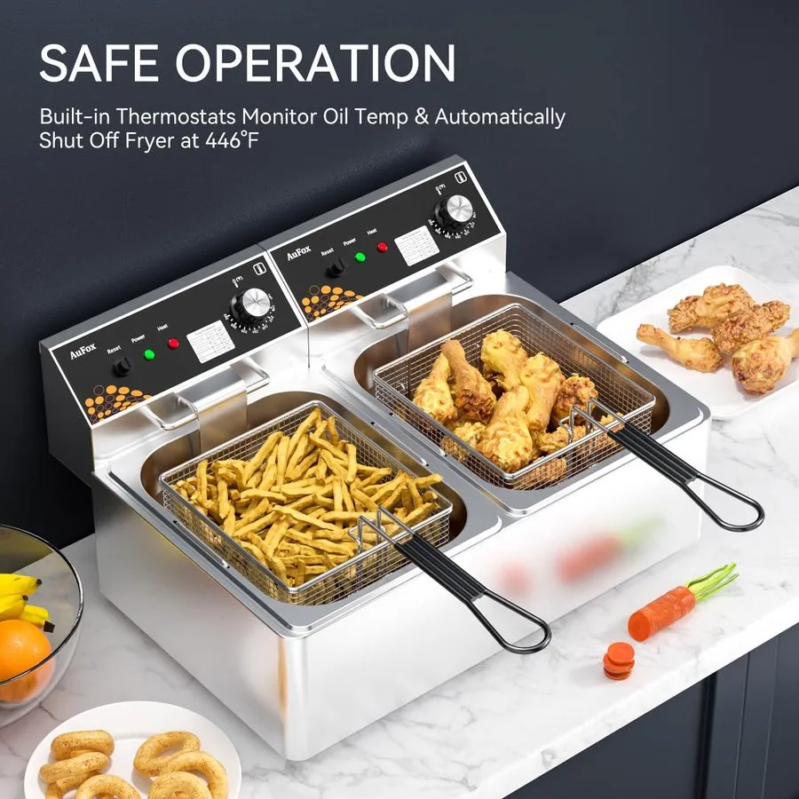 Фритюрница Commercial Deep Fryer 20L/21Qt Dual Tank Countertop Fryer 1.0mm Thick