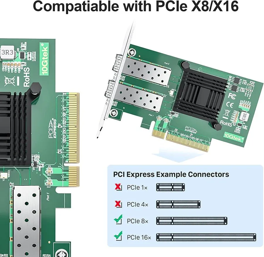 Трансивер 10Gb PCI-E NIC Network Card, Dual SFP+ Port, with Intel 82599ES Contro — фото лота 2
