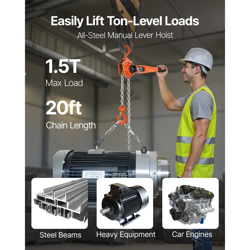 Таль Uimoso Manual Lever Chain Hoist 0.25-6T, 5/10/20ft Lift, Durable Alloy Stee — фото лота 2