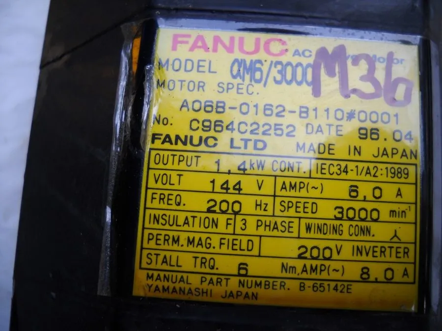 Серводвигатель FANUC A06B-0162-B175 AM6/3000 AC Servo Motor 6.0A 3000rpm 144V B-