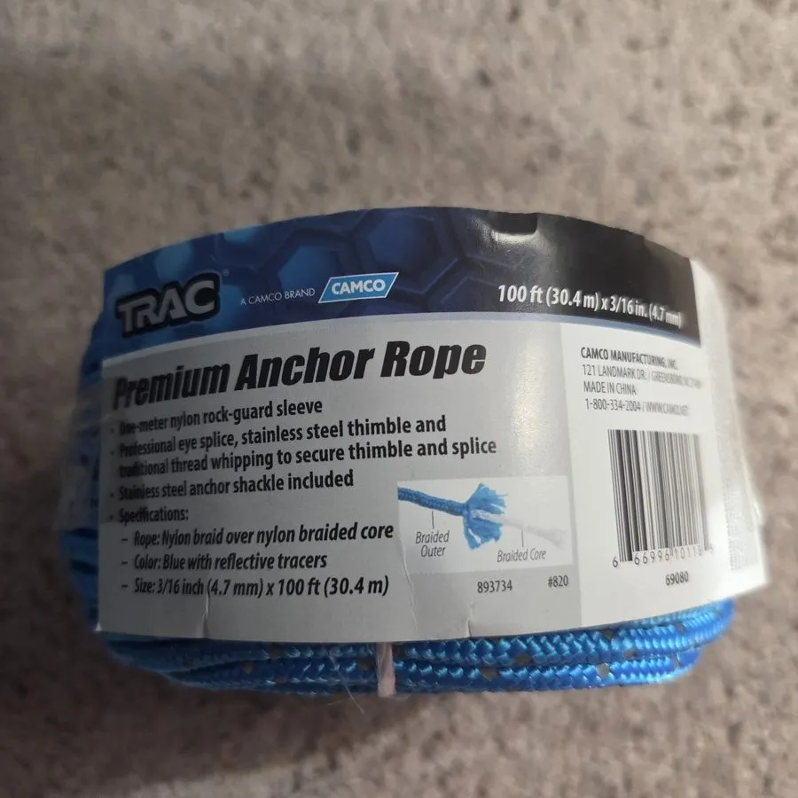 Такелажная скоба TRAC Outdoors Anchor Rope 3/16 in x 100 ft w/SS Shackle Blue T1 — фото лота 1