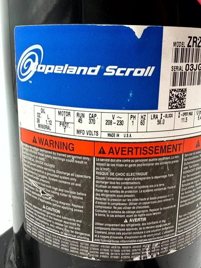 Компрессор Copeland ZR22K3-PFV-130 ZR22K3-PFV-230 ZR22K3-PFV-830 Scroll Compress