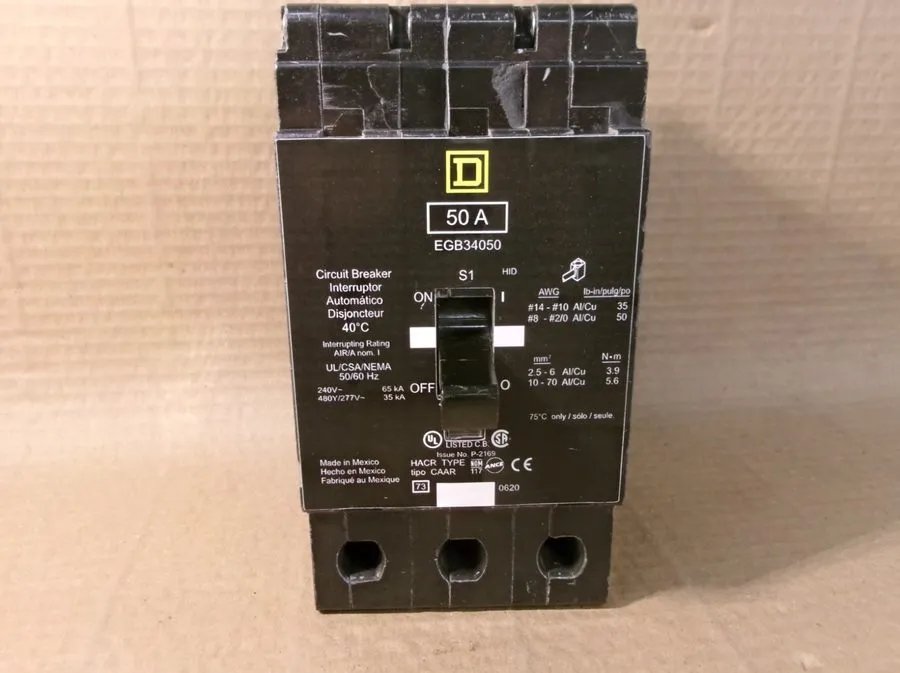 Автоматический выключатель Square D EGB34050 3 Pole 50 Amp 480V Circuit Breaker