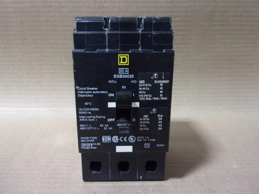 Автоматический выключатель Square D EGB EGB34020LC 3 Pole 20 Amp 480v Circuit Br