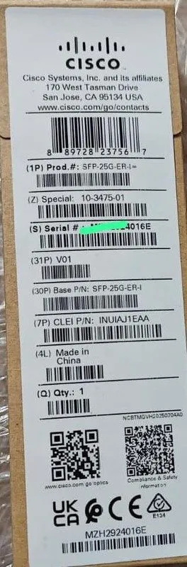 Трансивер CISCO SFP-25G-ER-I 25G 40km SMF Industrial Temperature W/ hologram