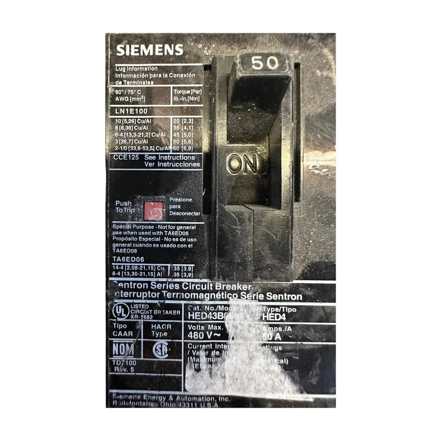 Автоматический выключатель Siemens Sentron Seires Breaker HED43B050 3 Pole 50 Am