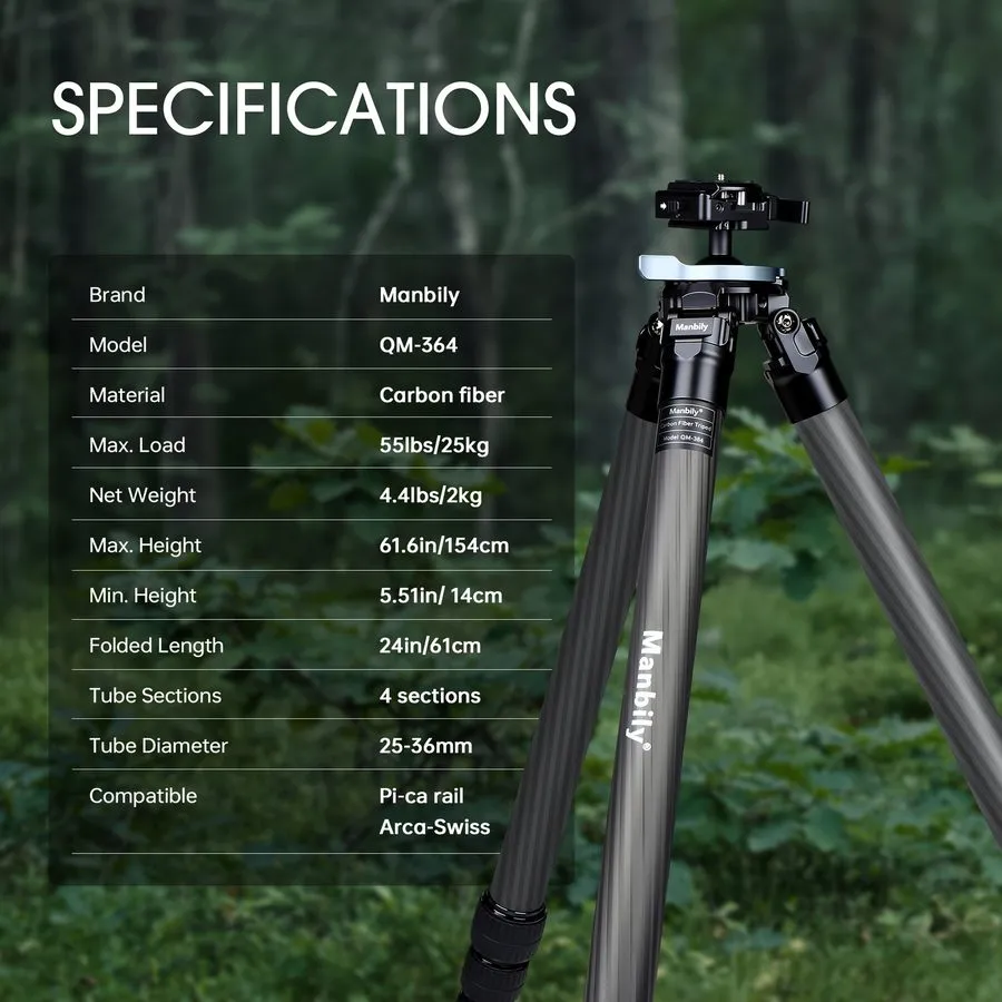Оборудование видеонаблюдения Manbily QM-364PA Shooting Tripod, Arca Hunting Carb
