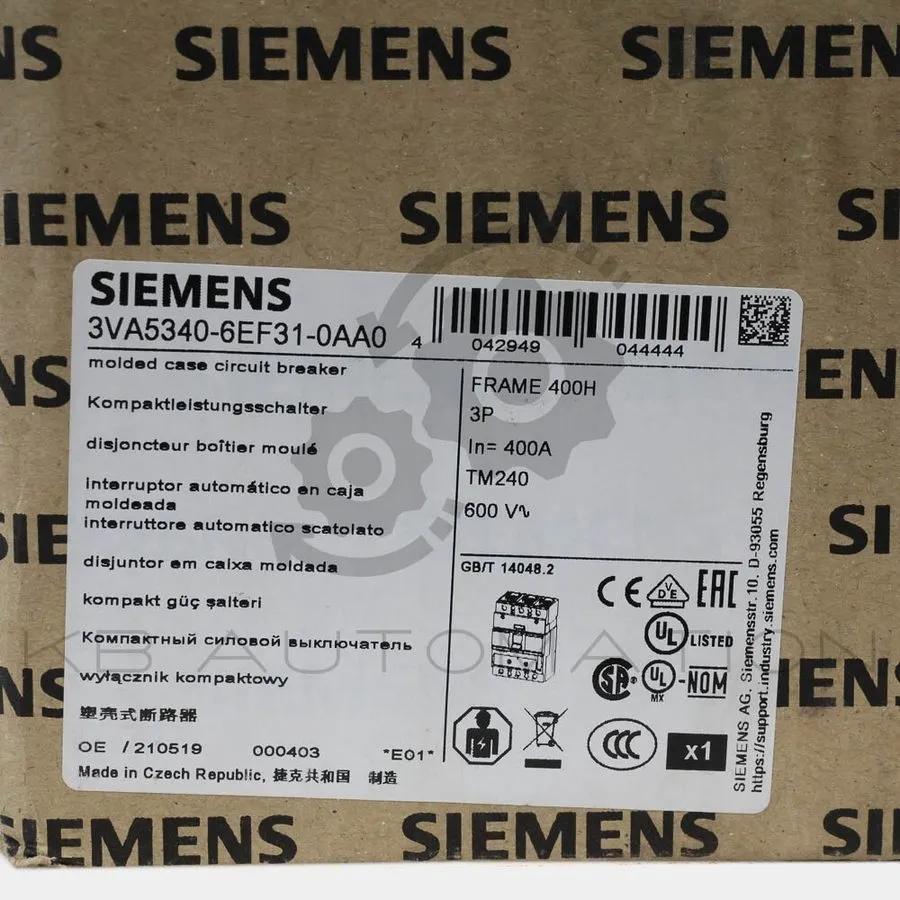 Автоматический выключатель SIEMENS CAT: No. 3VA5340-6EF31-0AA0 400 A 3 P Circuit