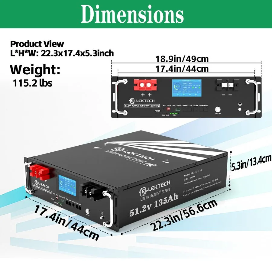 Батарея 48V 135Ah 3U 5120W Server Rack Lithium Battery 100A BMS Supports CAN/RS2