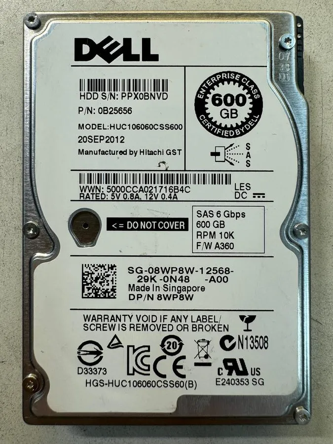 Жёсткий диск DELL 8WP8W HUC106060CSS600 0B25656 600GB 10K RPM Cache 64MB 6 Gb/s  — фото лота 1