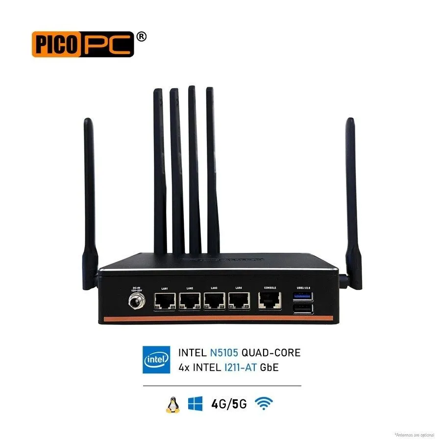 Тонкий клиент Intel N5105 4 LAN 2.5GbE 5G CPE Fanless Appliance SD-WAN Security