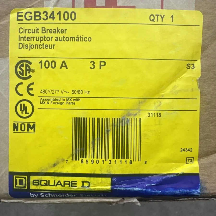 Автоматический выключатель EGB34100 Square D 100 Amp 480V 3 Pole Bolt On Circuit