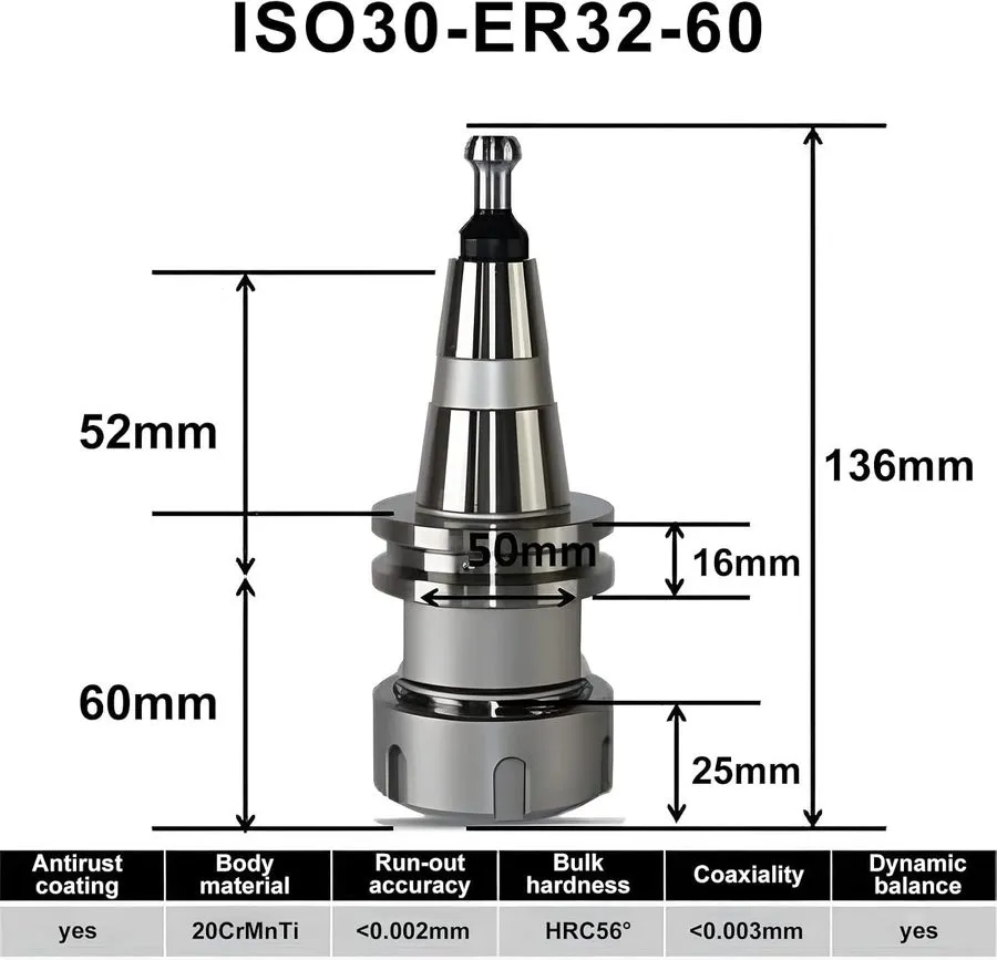 Патрон ISO30 ER32-60 Balance Collet Chuck G2.5 30000rpm CNC Tool Holder Stainles — фото лота 1