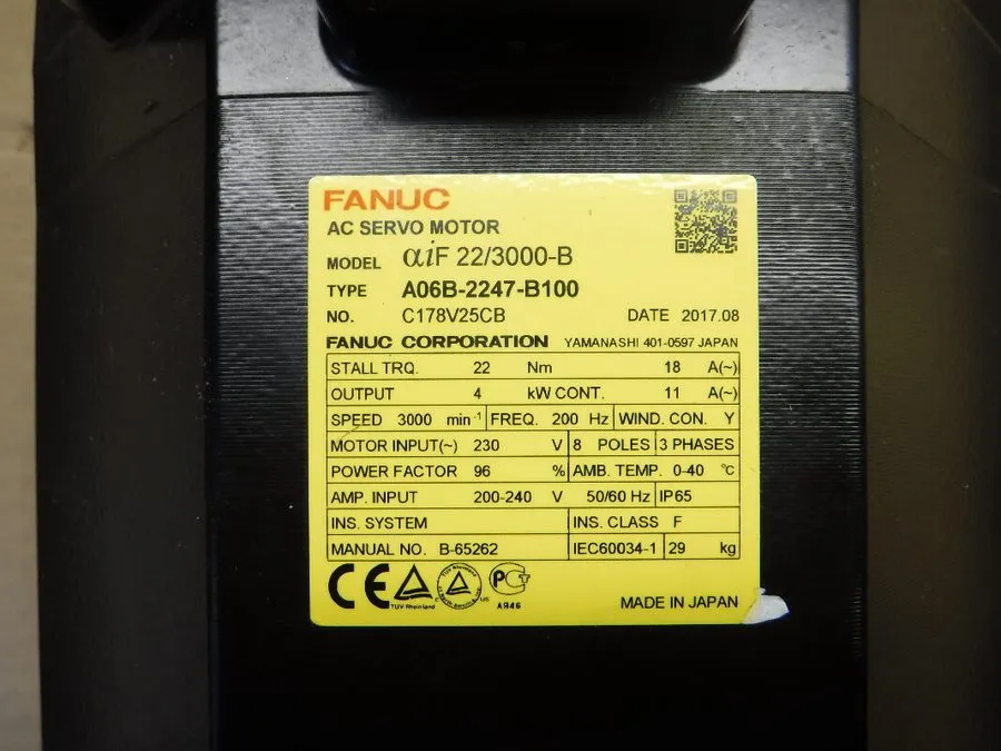 Серводвигатель A06B-2247-B100 Fanuc AC SERVO MOTOR αiF 22/3000-BA06B-2247-B100Ex
