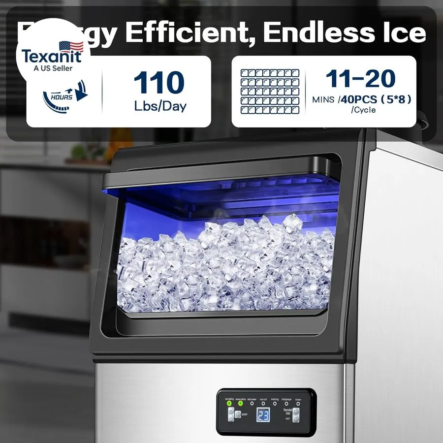 Льдогенератор 110lbs/24h Commercial Built-in Ice Maker Machine Display Ice Cube