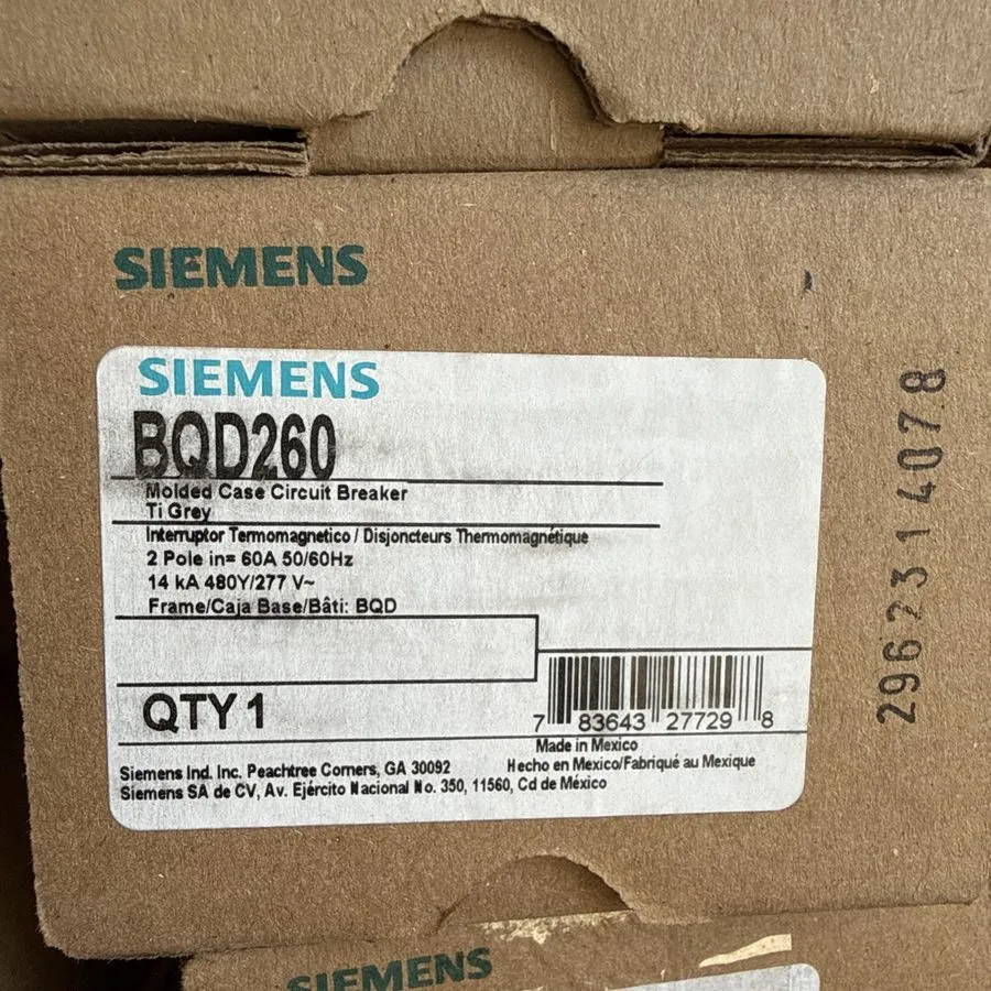 Автоматический выключатель BQD260 Siemens Circuit Breaker 2 Pole 60 Amp 277/480V — фото лота 1