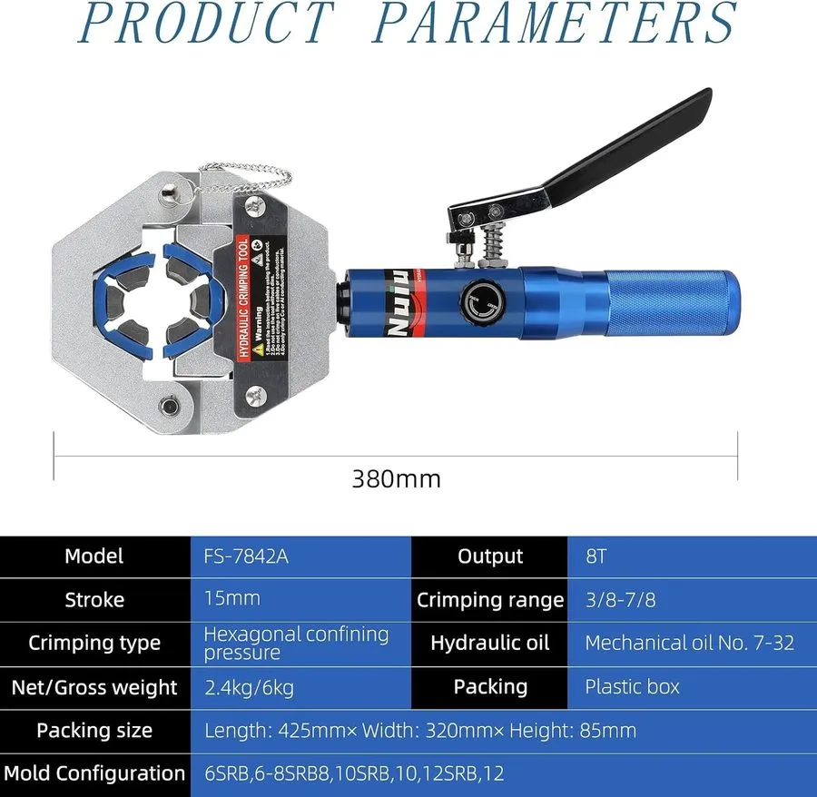 Трубопроводная арматура Nuiu FS-7842A Hydraulic Hose Crimper Kit 8T 17 inches x  — фото лота 2