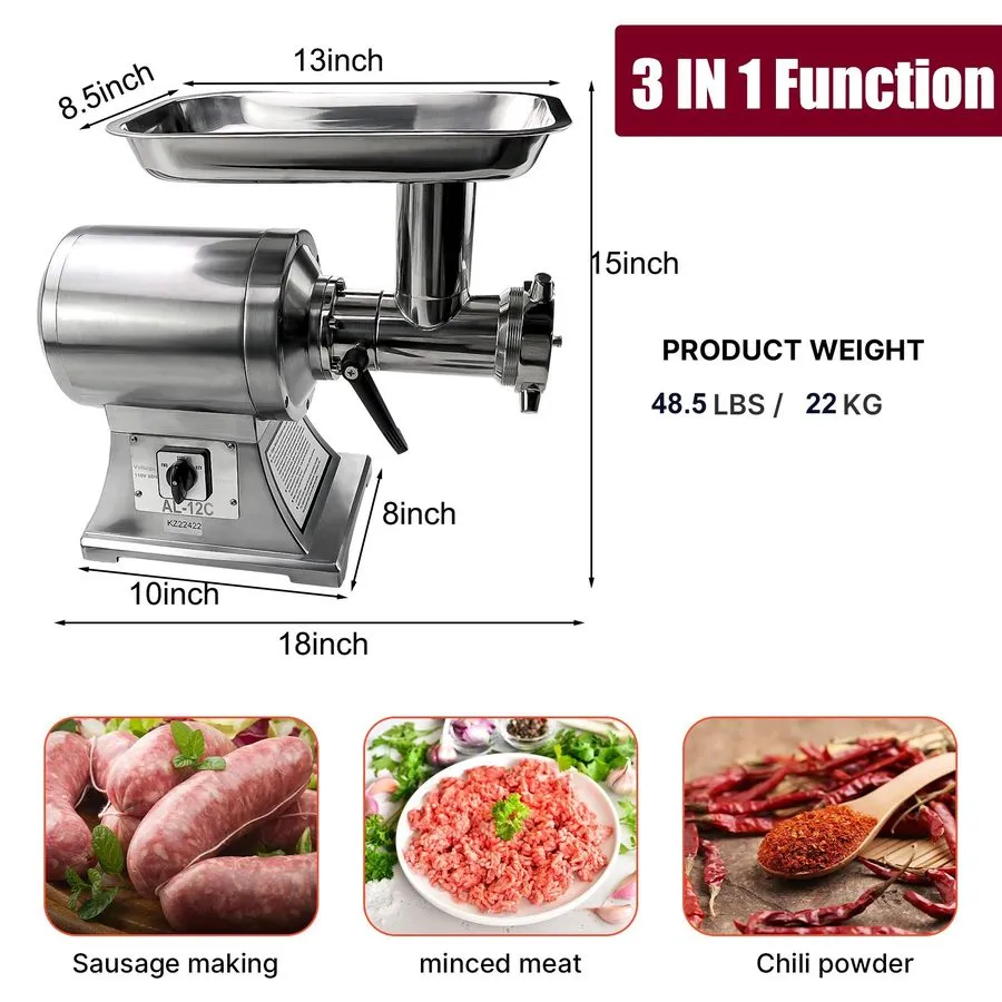Оборудование для общепита Commercial Meat Grinder,550Lb/H 1100W Heavy Duty Stain