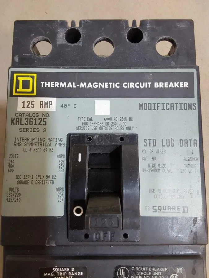 Автоматический выключатель SQUARE D Circuit Breaker KAL36125 600VAC 125 amp 25kA