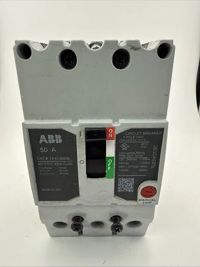 Автоматический выключатель ABB TEYL3050B Industrial 3-Pole 480V AC 50A Circuit B