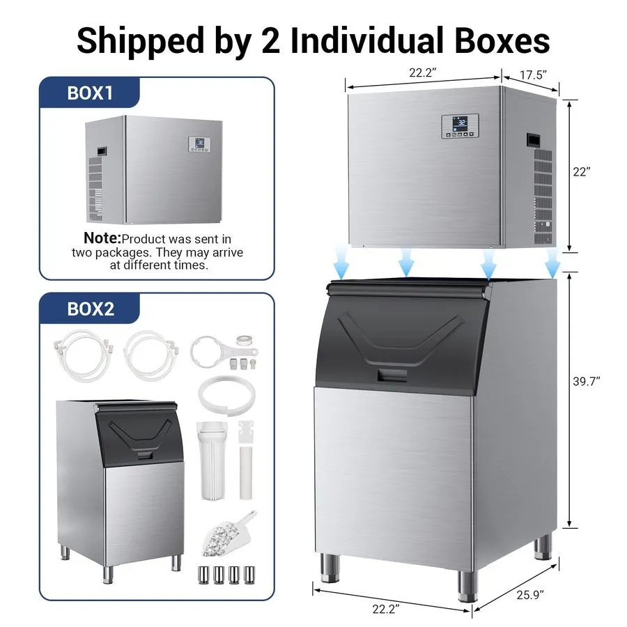 Льдогенератор 600LB/24H Commercial Ice Maker Freestanding Ice Machine with 360LB