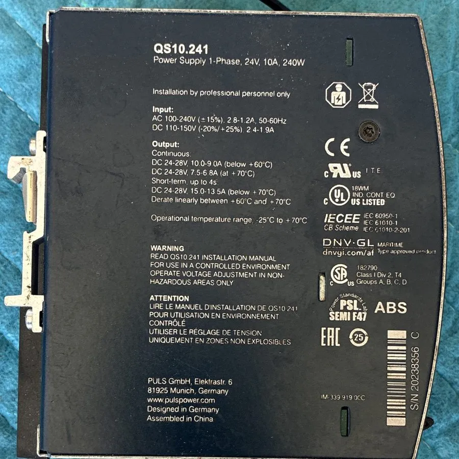 Блок питания PULS QS10.241 240W 10A Single Phase DIN Rail Power Supply 24-28VDC