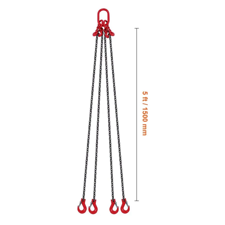 Строп 1/4in x 5ft G80 Chain Sling 6600lb with Hooks Adjustable Lifting Rigging