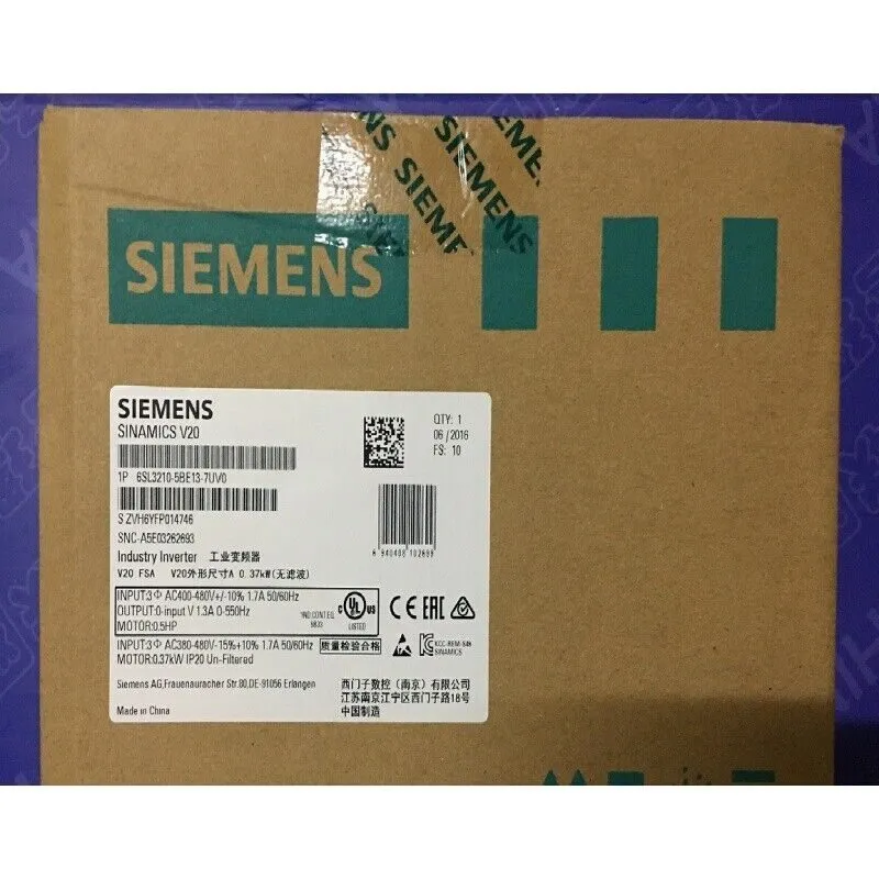 Частотный преобразователь SIEMENS SINAMICS 6SL3210-5BE13-7UV0 0.37KW 400VAC V20 